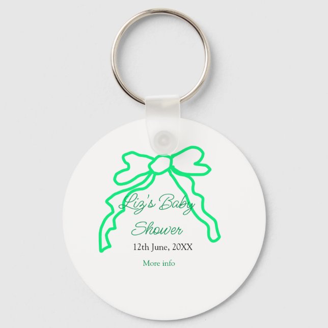 Porte-clés Baby shower à griffes arc vert ajouter nom date mo (Recto)