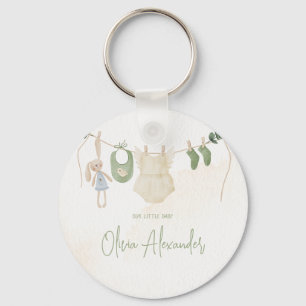 Porte-clés Baby shower d'aquarelle blanc et beige
