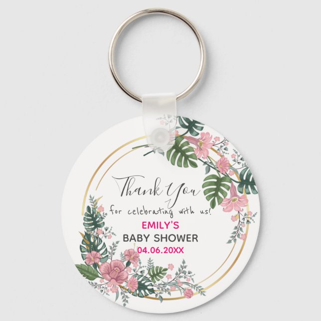 Porte-clés Baby shower de Merci de  rose fleuri (Recto)