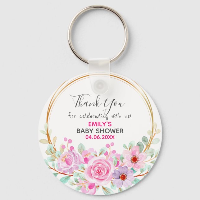 Porte-clés Baby shower de Merci de  rose fleuri (Recto)