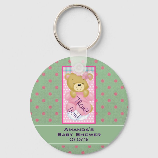 Porte-clés Baby shower d'ours rose bébé Favoriser (Recto)
