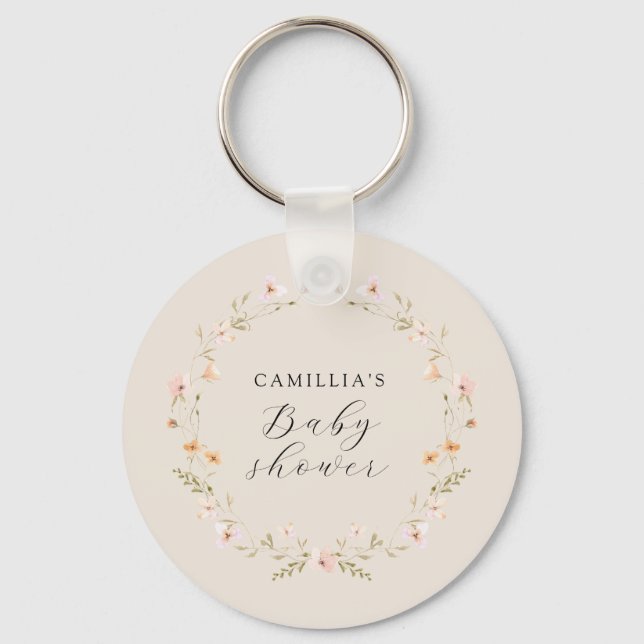Porte-clés Baby shower Floral fleur sauvage Boho (Recto)