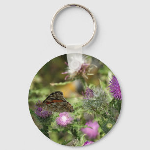 Porte-clés Bague à clé photo Papillon rose épine