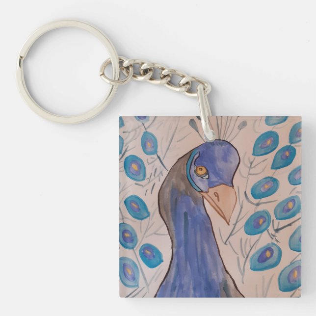 Porte-clés Bague de clé acrylique bleu Peacock (Devant)