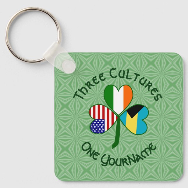 Porte-clés Bahamas Irlande USA Drapeaux Shamrock Votre nom (Recto)