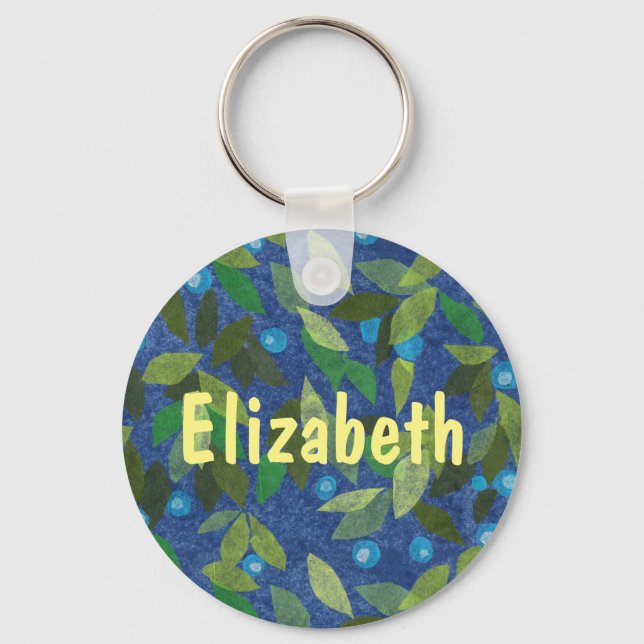 Porte-clés Baies bleues Motif floral minimal Tex Customisé (Recto)