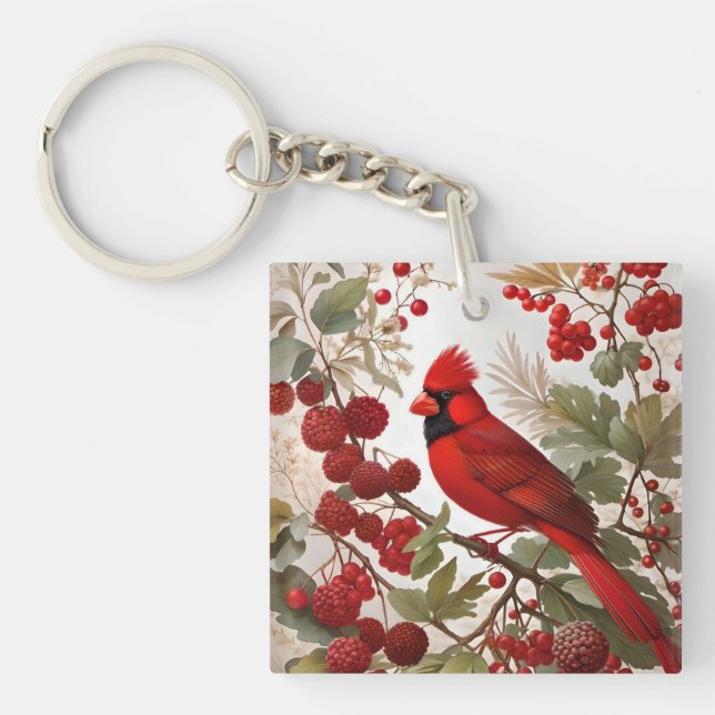 Porte-clés Baies rouges d'oiseaux du Cardinal Nord (Devant)