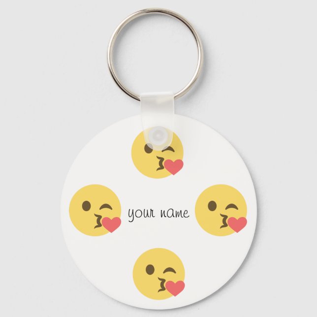 Porte-clés Baiser Emoji visage et '' Votre nom ici " (Recto)