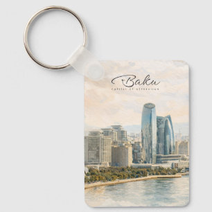 Porte-clés Baku Azerbaïdjan Capitale Aquarelle Cadeau de Voya