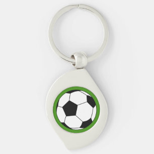 Porte-clés Bal de football noir blanc sur vert