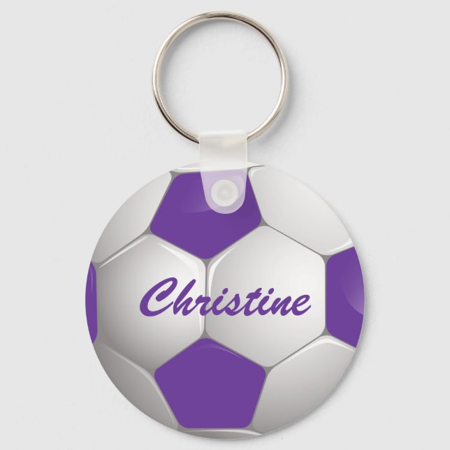 Porte-clés Bal de Football Personnalisable violet et blanc (Recto)