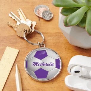 Porte-clés Bal de Football Personnalisable violet et blanc