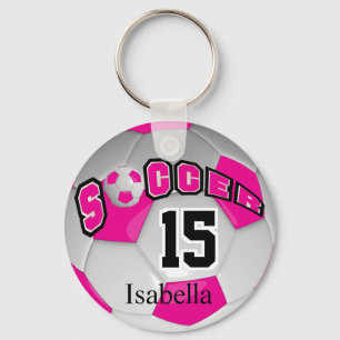 Porte-clés Balle de football rose et blanc chaud