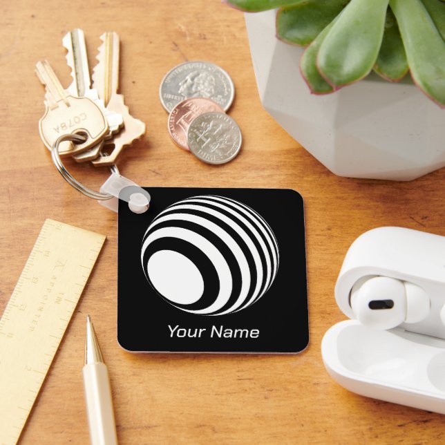 Porte-clés Balle en 3D à bandes blanches - (Bureau)