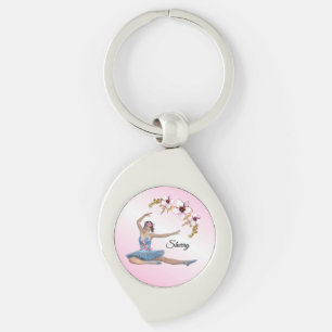 Porte-clés Ballerina en bleu Nom personnel sur rose