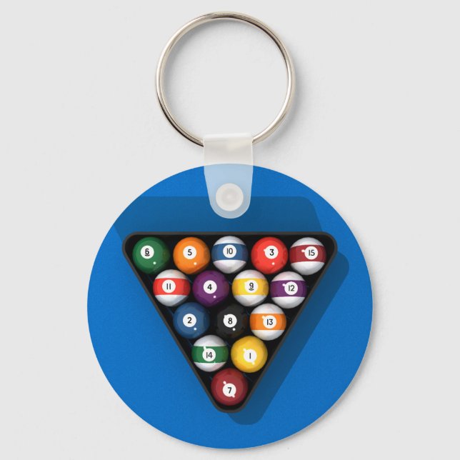 Porte-clés Ballons de billard sur Billard à flancs bleus Tabl (Recto)