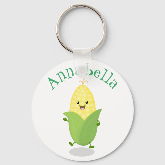 Porte-clés Bande dessinée de maïs kawaii dansante mignonne (Recto)