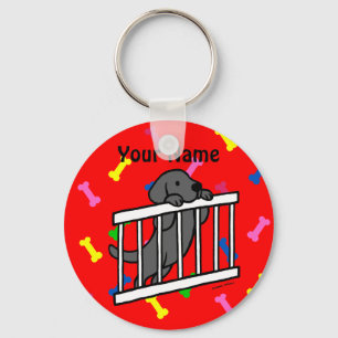 Porte-clés Bande dessinée noire de chiot de Labrador