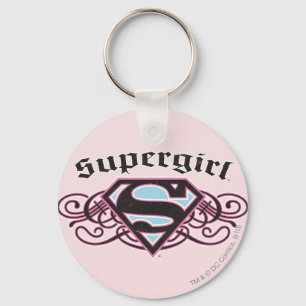Porte-clés Bandes à épingles supergirl noir et rose