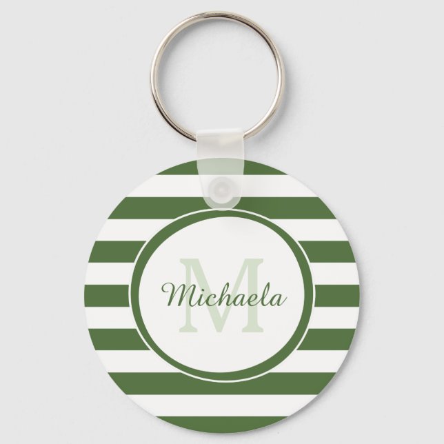 Porte-clés Bandes de rugby classique et monogramme en vert pu (Recto)