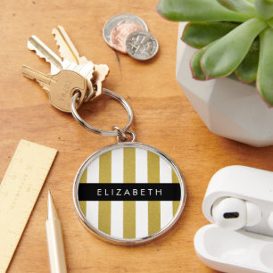 Porte-clés Bandes d'or, Motif rayé, Lignes, Votre Nom
