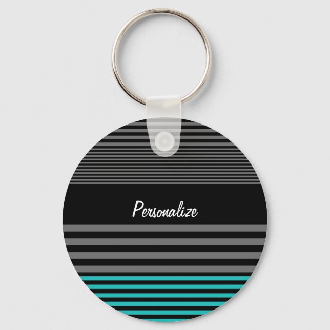 Porte-clés Bandes Turquoises Preppy et fraîches avec nom (Recto)