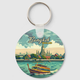 Porte-clés Bangkok Thaïlande Asie Temple Vintage voyage