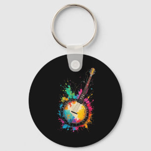 Porte-clés Banjo bluegrass coloré éclaboussures de couleur mu