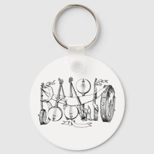 Porte-clés banjo épelé avec banjos illustration art
