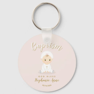 Porte-clés Baptême Fille Bébé avec Bonnet