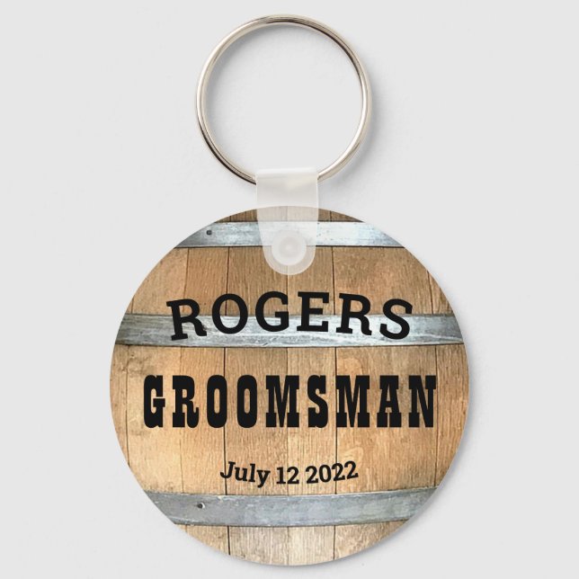 Porte-clés Baril à whisky rustique Groomsman personnalisé (Recto)