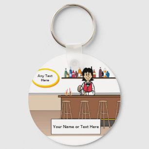 Porte-clés Barman personnalisé - Dessin féminin