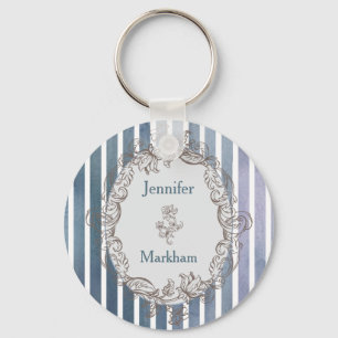 Porte-clés Baroque Bleu Gris Aquarelle