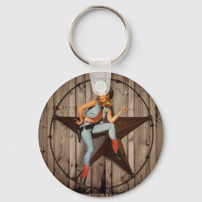 Porte-clés Barre Wood Texas Star pays occidental Cowgirl (Recto)