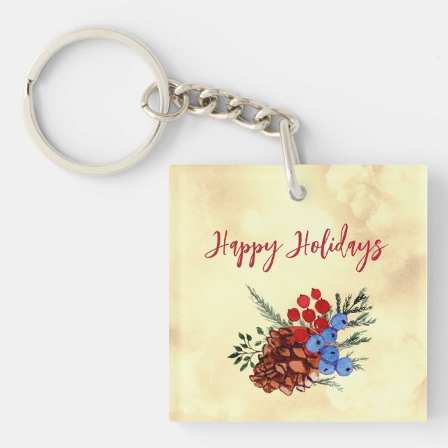 Porte-clés Barries d'hiver Cône Joyeux Noël Branche des arbre (Devant)