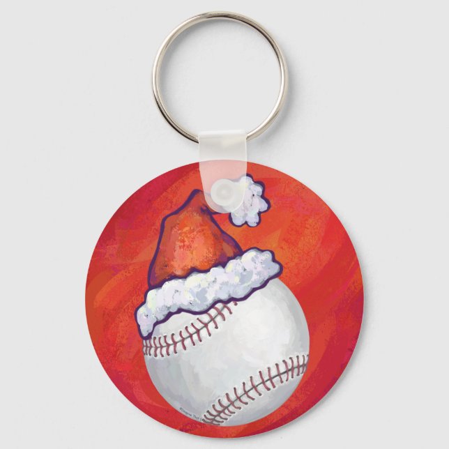 Porte-clés Baseball avec Santa Hat sur Rouge (Recto)