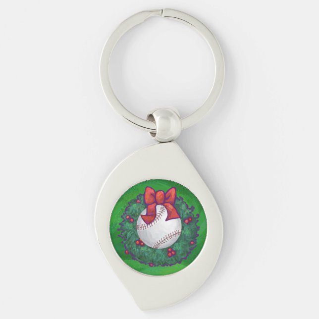 Porte-clés Baseball dans la couronne de Noël (Devant)