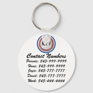 Porte-clés baseball Numéro de téléphone important Porte - clé