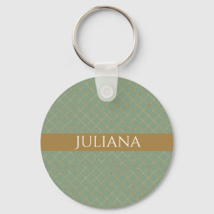 Porte-clés Basil Green Gold Quatrefoil Personnalisé 