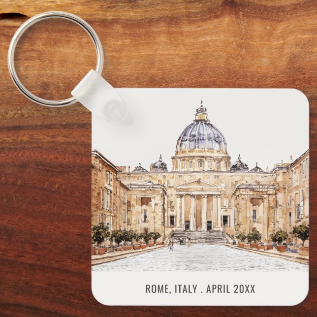 Porte-clés Basilique Saint-Pierre Rome Italie Aquarelle Voyag (Recto)