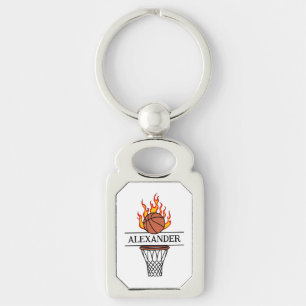 Porte-clés Basket-ball élégant avec blaze nom personnalisé
