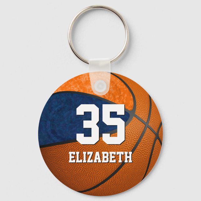 Porte-clés basket bleu orange filles école couleurs (Recto)