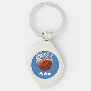 Porte-clés Basketball Votre Nom Acier Bleu Personnalisé Fond