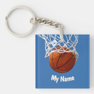 Porte-clés Basketball Votre Nom Personnalisé Fond Acier Bleu