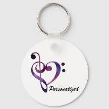 Basse personnalisée et Treble Clef Heart Keychain