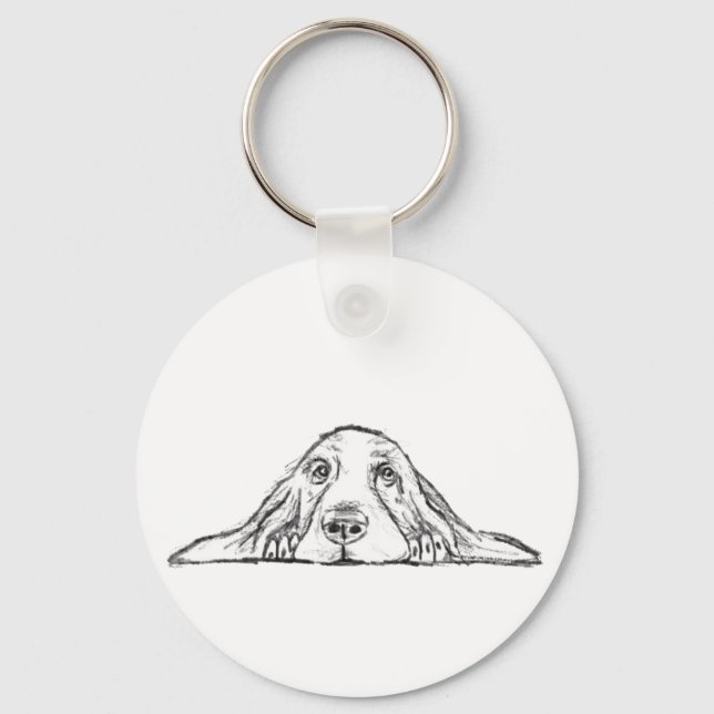 Porte-clés basset blanc (Recto)