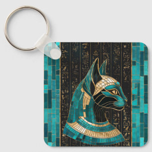 Porte-clés Bastet, déesse chatte égyptienne - Art mosaïque