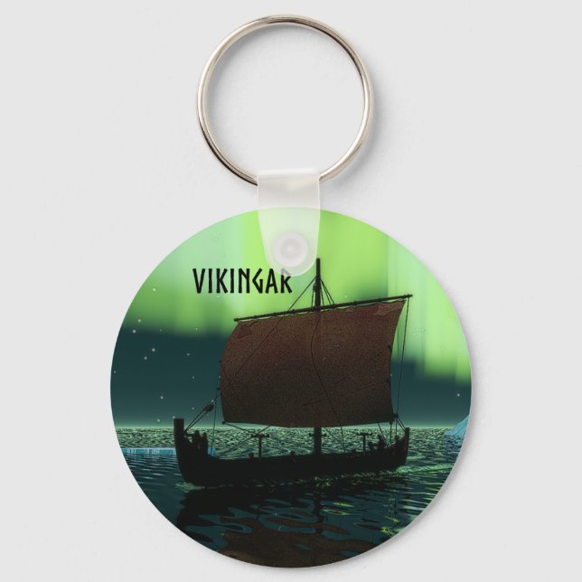 Porte-clés Bateau Viking Sous Lumière Du Nord (Recto)