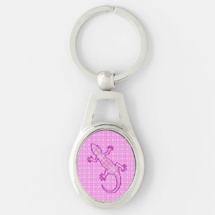 Porte-clés Batik tribal Gecko - orchidée et coquille rose
