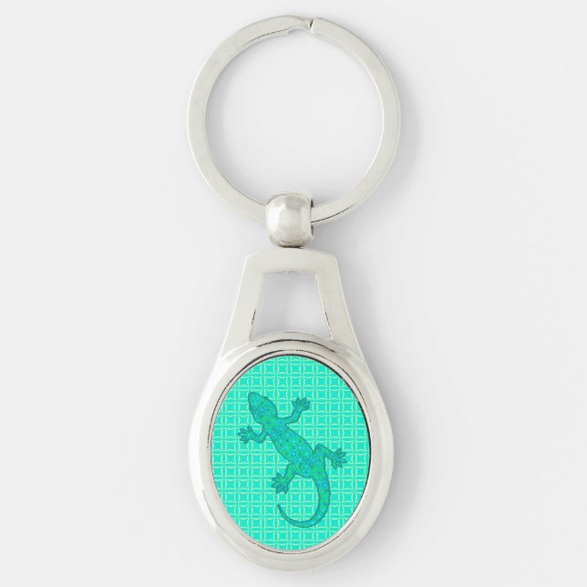 Porte-clés Batik tribal Gecko - turquoise / paon (Devant)